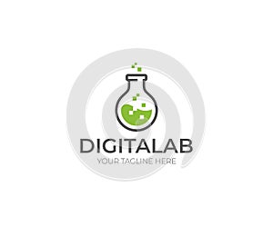 Digital Lab Logo Template. Chemical Flask Vector Design