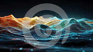 Abstract waves landscape digital art ocean sea water futuristic network connection technology