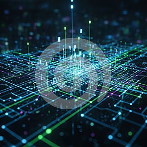 A complex network of interconnected lines and nodes in bright