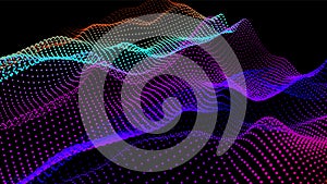 Digital landscape with flowing particles. Cyber or technology background.Vector illustration.geometric structure circles