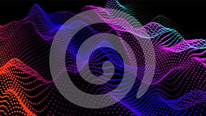 Digital landscape with flowing particles. Cyber or technology background.Vector illustration.geometric structure circles