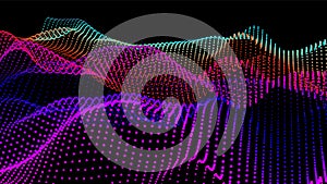 Digital landscape with flowing particles. Cyber or technology background.Vector illustration.geometric structure circles