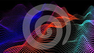 Digital landscape with flowing particles. Cyber or technology background.Vector illustration.geometric structure circles
