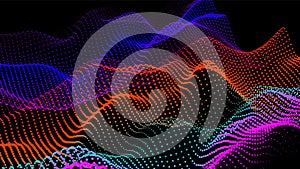 Digital landscape with flowing particles. Cyber or technology background.Vector illustration.geometric structure circles