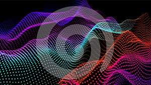 Digital landscape with flowing particles. Cyber or technology background.Vector illustration.geometric structure circles