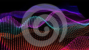 Digital landscape with flowing particles. Cyber or technology background.Vector illustration.geometric structure circles