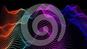 Digital landscape with flowing particles. Cyber or technology background.Vector illustration.geometric structure circles