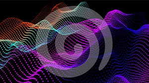 Digital landscape with flowing particles. Cyber or technology background.Vector illustration.geometric structure circles