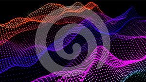 Digital landscape with flowing particles. Cyber or technology background.Vector illustration.geometric structure circles