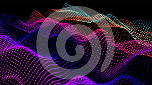 Digital landscape with flowing particles. Cyber or technology background.Vector illustration.geometric structure circles