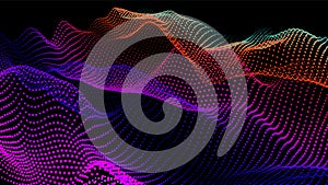 Digital landscape with flowing particles. Cyber or technology background.Vector illustration.geometric structure circles