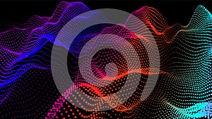 Digital landscape with flowing particles. Cyber or technology background.Vector illustration.geometric structure circles