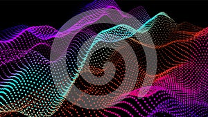 Digital landscape with flowing particles. Cyber or technology background.Vector illustration.geometric structure circles