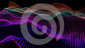 Digital landscape with flowing particles. Cyber or technology background.Vector illustration.geometric structure circles