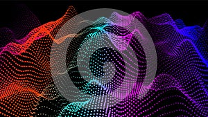 Digital landscape with flowing particles. Cyber or technology background.Vector illustration.geometric structure circles