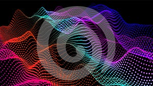 Digital landscape with flowing particles. Cyber or technology background.Vector illustration.geometric structure circles