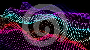 Digital landscape with flowing particles. Cyber or technology background.Vector illustration.geometric structure circles