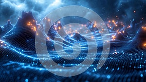 Digital landscape with glowing lights