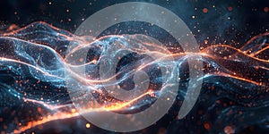 Digital landscape of hightech quantum computing system with interconnected elements and particles.