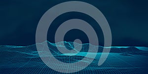 Digital landscape with techno wireframe design