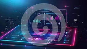 Digital laptop displaying business data analysis dashboard