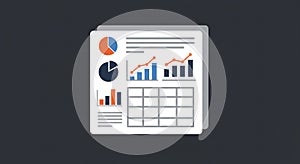 A digital layout showing various data visualizations, featuring bar graphs, pie charts,