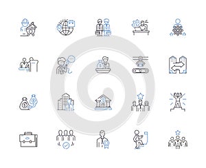 Digital leadership outline icons collection. Digital, Leadership, Transformation, Technology, Strategies, Digitalization photo