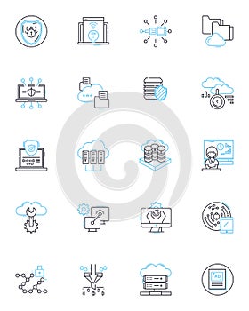 Digital learning linear icons set. eLearning, Virtual, Online, Blended, Distance, Tech-savvy, Interactive line vector