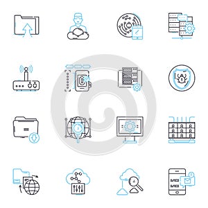 Digital learning linear icons set. eLearning, Virtual, Online, Blended, Distance, Tech-savvy, Interactive line vector