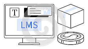 Digital Learning Management System Concept with Interactive Elements and 3D Representation