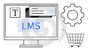 Digital Learning Management System Interface with Screen and Shopping Cart