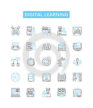 Digital learning vector line icons set. Digital, Learning, eLearning, Online, Technology, Course, Online-Learning
