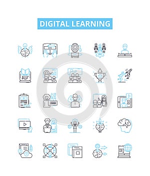 Digital learning vector line icons set. Digital, Learning, eLearning, Online, Technology, Course, Online-Learning