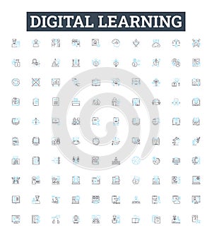 Digital learning vector line icons set. Digital, Learning, eLearning, Online, Technology, Course, Online-Learning