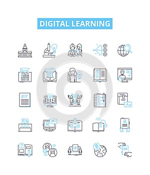 Digital learning vector line icons set. Digital, Learning, eLearning, Online, Technology, Course, Online-Learning