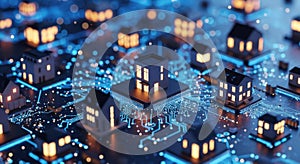 Digital ledger network nodes glowing with data abstract concept of blockchain technology