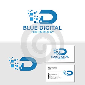 Digital letter d logo template with business card design