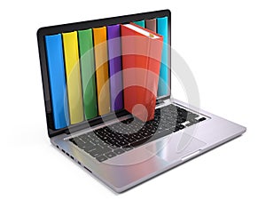 Digital library and online education concept - laptop computer with colorful books