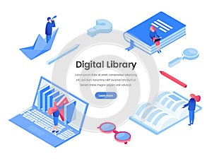 Digital library web banner vector template