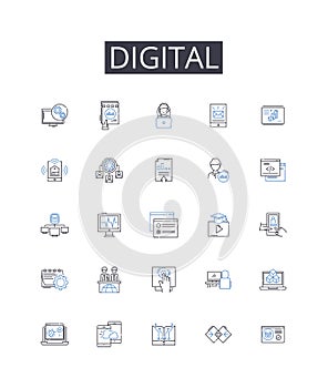 Digital line icons collection. Online, Electronic, Virtual, Cyber, Technological, Automated, Computerized vector and photo