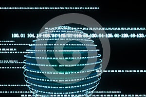 Digital lines made of numbers, globe big data background, 3d rendering