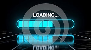 Digital Loading Progress Bar with Neon Blue Glow on Dark Background