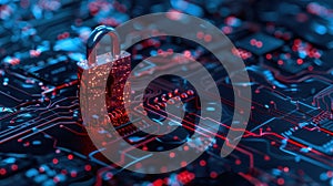 The Digital Lock on Circuit Board.AI generated image