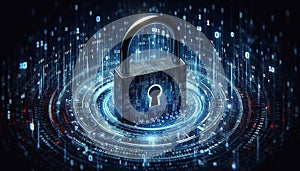 Digital Lock with Data and Binary Code Background