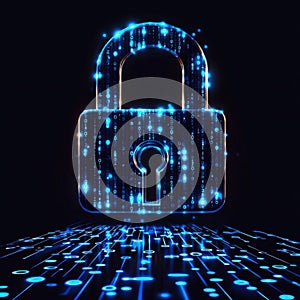 Digital lock icon with binary code, symbolizing security and technology