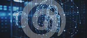 Digital lock and network connections symbolizing cybersecurity and data protection, AI Generated