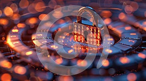 Cybersecurity Lock With Binary Code On Digital Background Protect Sensitive Information