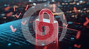 digital lock symbolizing cybersecurity surrounded by data streams and binary code represents importance of online safety and