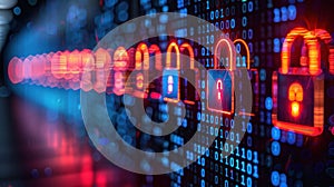 Cybersecurity Padlocks Protecting Data Over Digital Binary Code Streams Concept