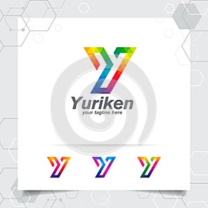 Digital logo letter Y design vector with modern colorful pixel icon for technology, software, studio, app, and business